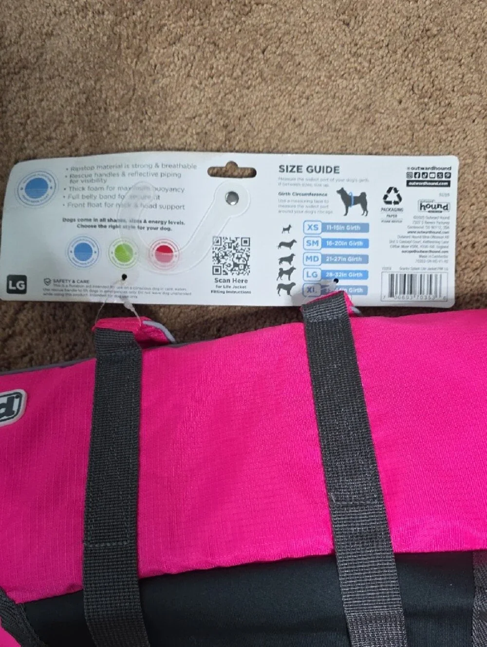 Outward Hound Hot Pink Granby Splash Life Jacket